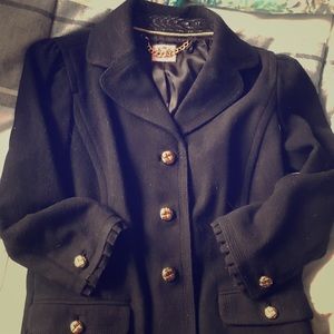 Juicy Couture Black Wool Ruffle Peacoat